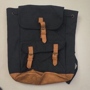 DSW Black and Tan Men's Backpack with Buckle Accents